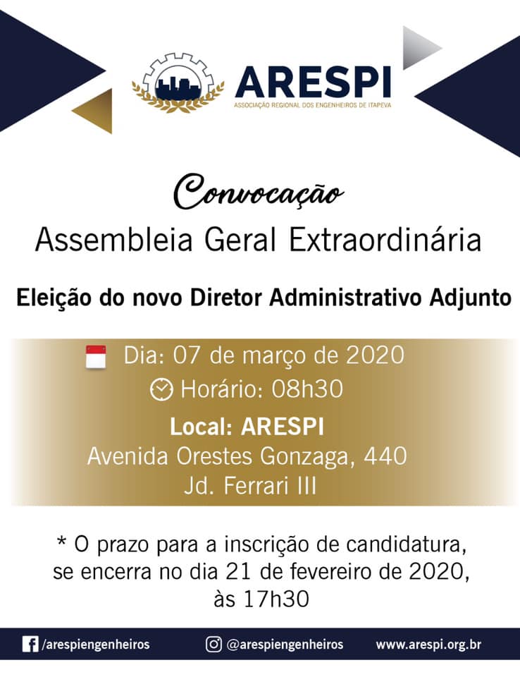 86857603_1115281855483765_837935749943787520_n Convocação para a Eleição do novo Diretor Administrativo Adjunto da ARESPI