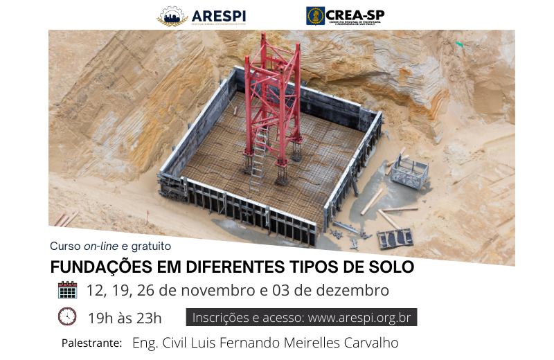 Cópia Site de Palestra Diferentes Tipos de Solo Fundações em diferentes tipos de solos é tema de próximo curso promovido pela ARESPI e CREA-SP