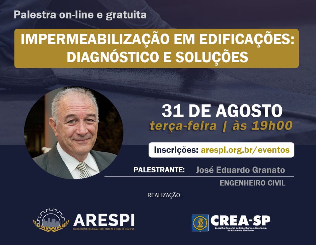 ARESPI e CREA-SP promovem palestra gratuita: Impermeabilização em edificações: diagnóstico e soluções