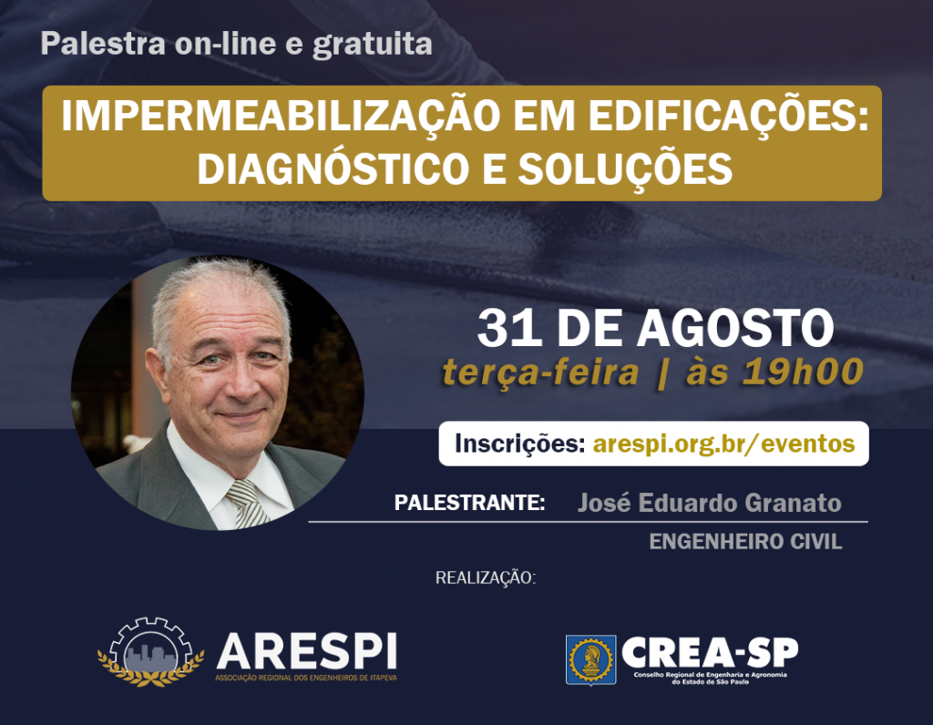 palestra arespi agosto site ARESPI e CREA-SP promovem palestra gratuita: Impermeabilização em edificações: diagnóstico e soluções