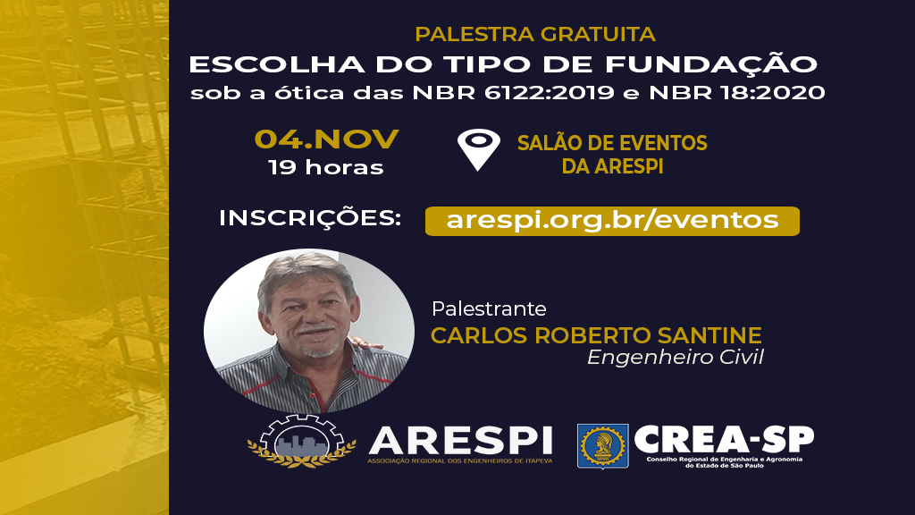 PALESTRA SANTINE site ARESPI e CREA-SP promovem palestra presencial sobre escolha do tipo de fundação