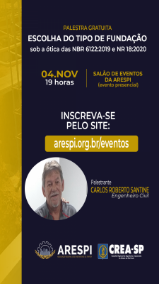 ARESPI e CREA-SP promovem palestra presencial sobre escolha do tipo de fundação ARESPI e CREA-SP promovem palestra presencial sobre escolha do tipo de fundação