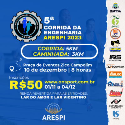 5ª Corrida da Engenharia Arespi acontece no dia 10 de dezembro. Veja quem são os patrocinadores.